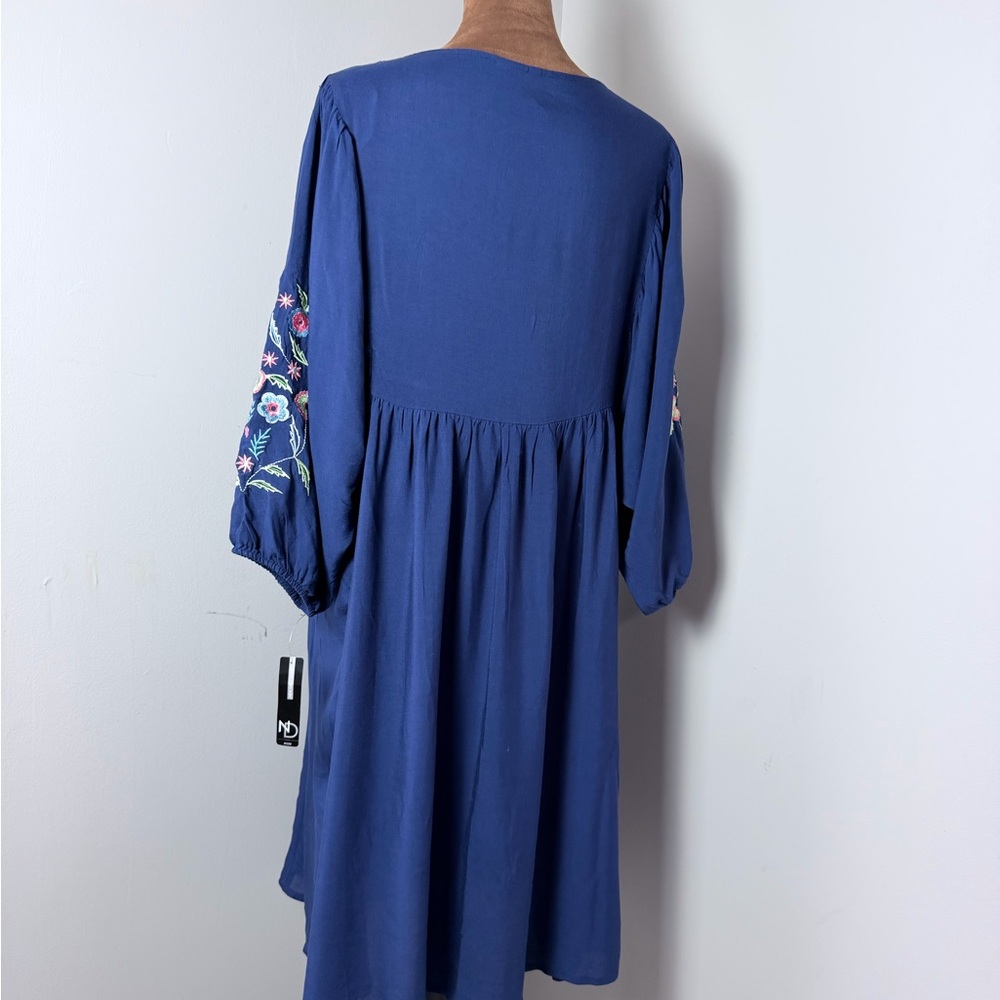 NWT New Directions Navy Dress with Floral Embroidery - Picture 9 of 12